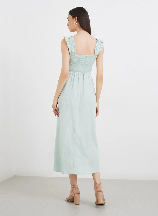 تايك تو Take Two Smocked Detail Strappy A-Line Midi Dress