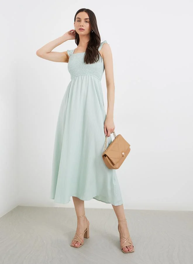 تايك تو Take Two Smocked Detail Strappy A-Line Midi Dress
