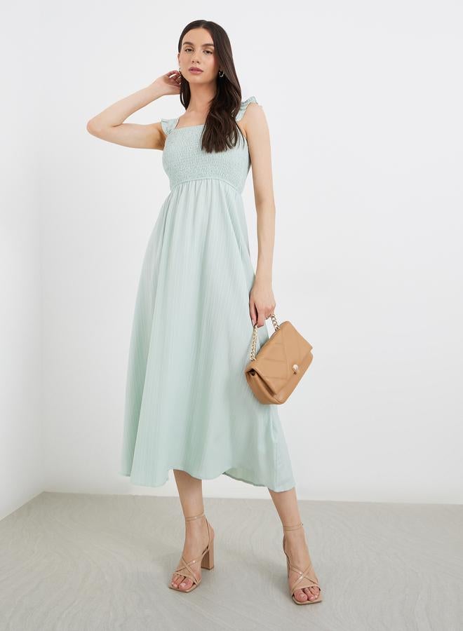 Take Two Smocked Detail Strappy A-Line Midi Dress - Image 3