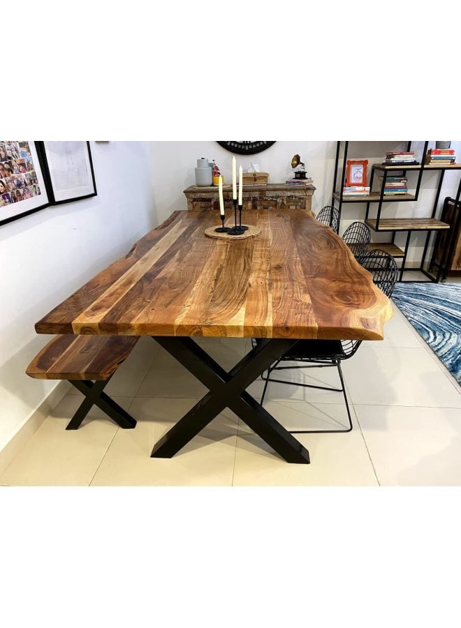 HANDPICKED FURNITURE Dining Table Acacia Wood Industrial style - X Shape Legs - with 2 Bench - 120x210 cm 3.9x6.9 ft  - Image 3