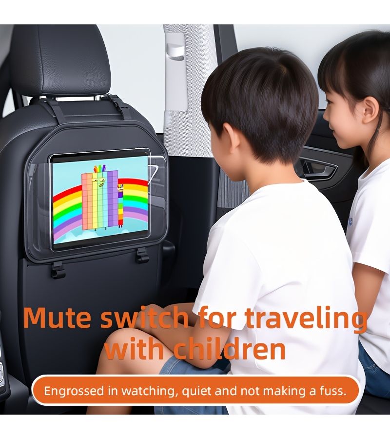 Car Back Seat Organizer With Tablet Holder Storage Pouch Black Compatible With iPad Adjustable Angle - Image 1