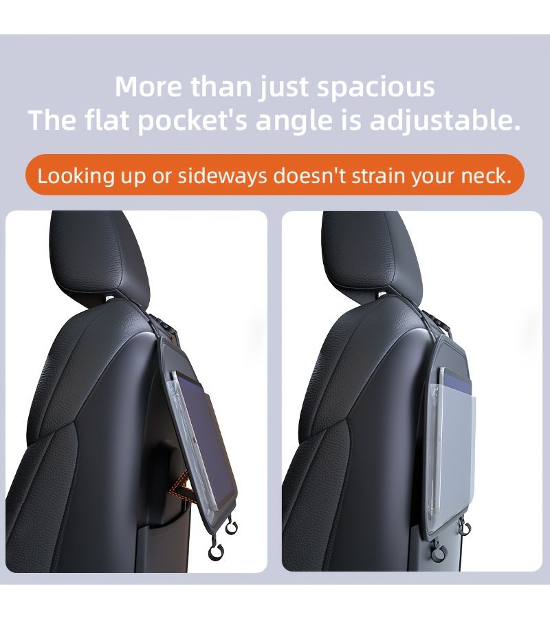 Car Back Seat Organizer With Tablet Holder Storage Pouch Black Compatible With iPad Adjustable Angle - Image 3
