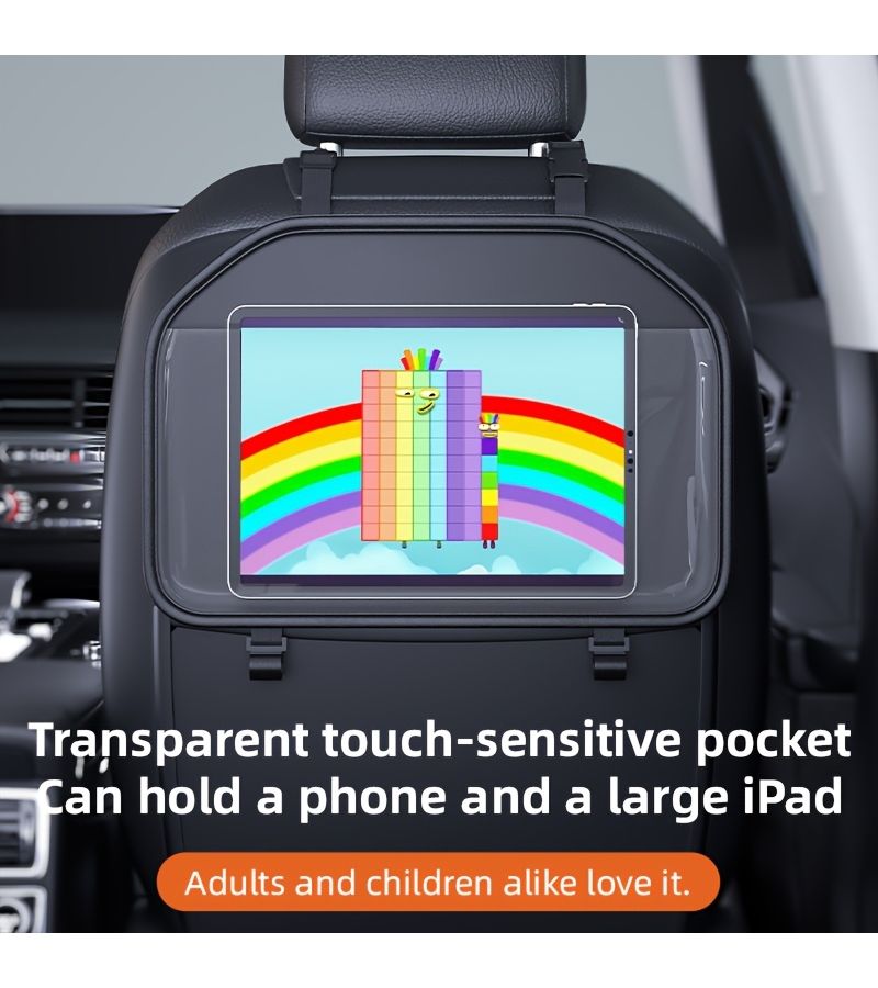 Car Back Seat Organizer With Tablet Holder Storage Pouch Black Compatible With iPad Adjustable Angle - Image 5