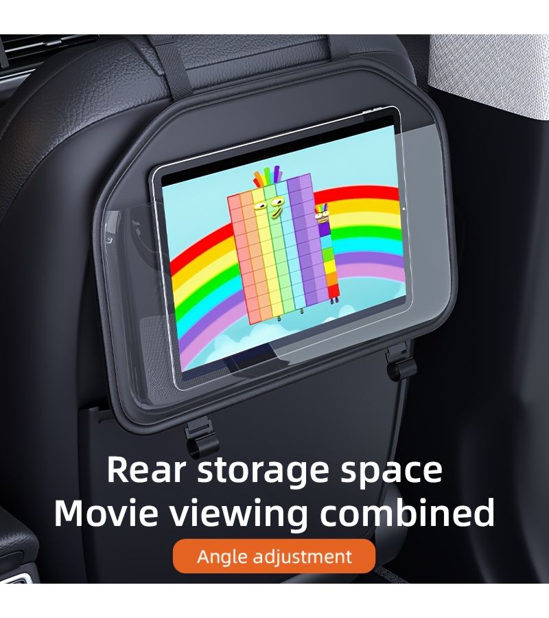 Car Back Seat Organizer With Tablet Holder Storage Pouch Black Compatible With iPad Adjustable Angle - Image 4