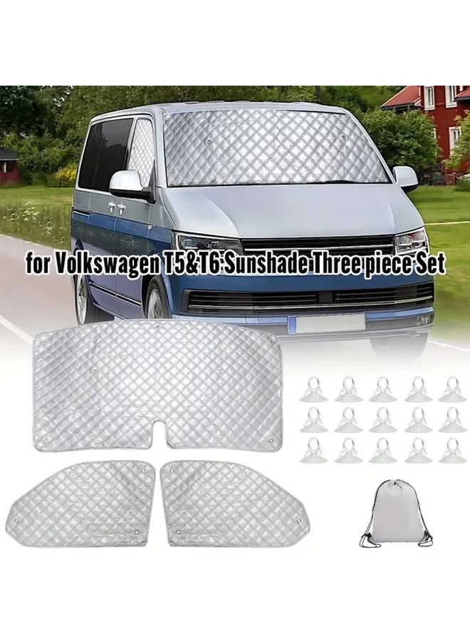 3pcs Sunshade Windscreen Protection Set Thermal Insulation Window Cover For VW T5 T6 - Image 1