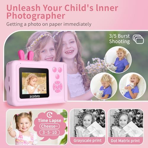 zcobro Kids Camera Instant Print for Boys and Girls Age 3-12, 1080P Kid Digital Camera with Print Paper Cameras for Kids Christmas Birthday Gifts Toy for Child 3 4 5 6 7 8 9 10 (Pink) - Image 4