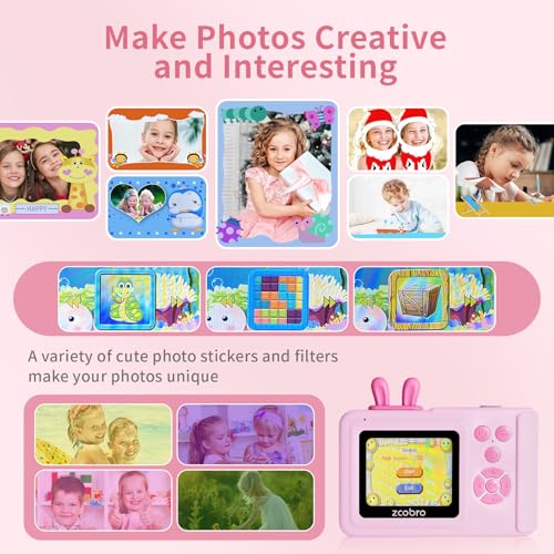 zcobro Kids Camera Instant Print for Boys and Girls Age 3-12, 1080P Kid Digital Camera with Print Paper Cameras for Kids Christmas Birthday Gifts Toy for Child 3 4 5 6 7 8 9 10 (Pink) - Image 5