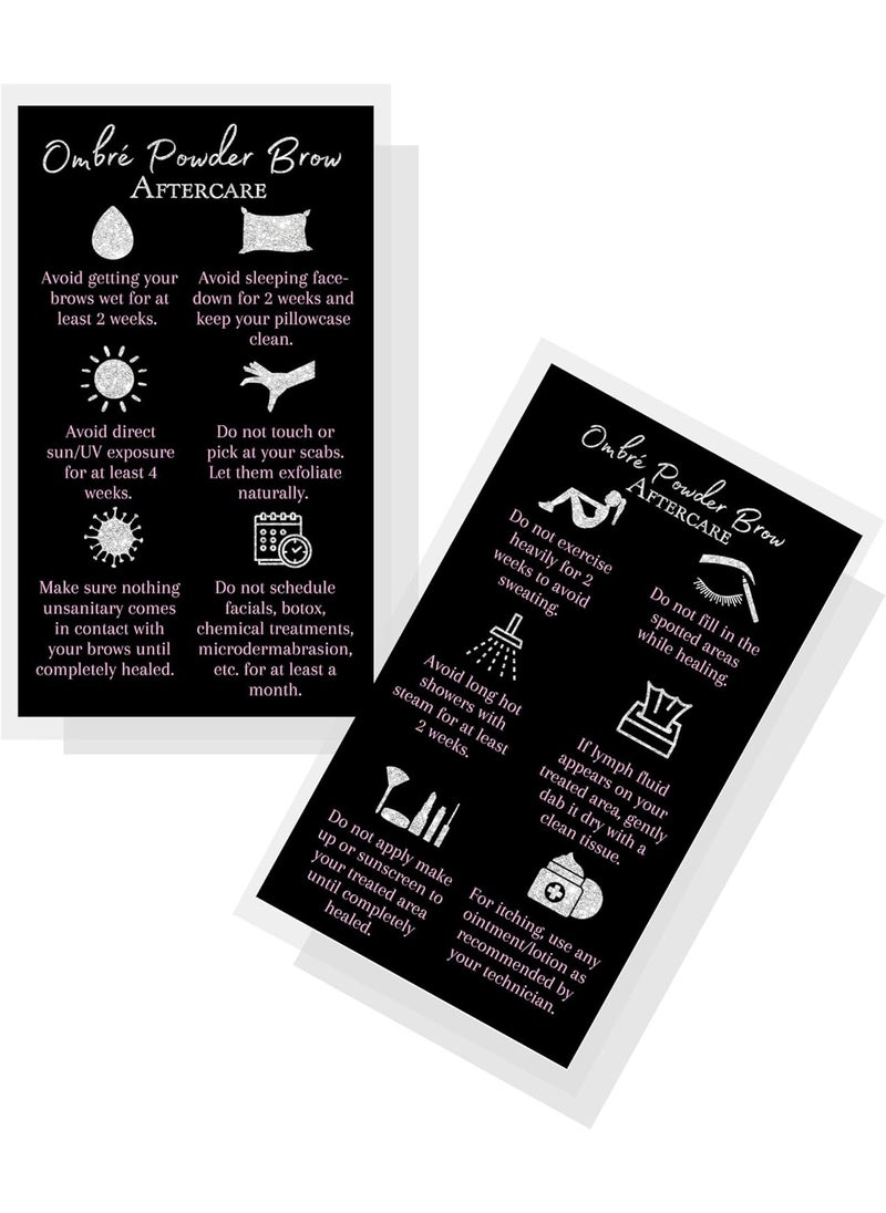 Boutique Marketing LLC Ombre Powder Brow Aftercare Instructions Cards  Package of 50  Size 2x35 inches Business Card  Black Silver Glitter and Light Pink Design 