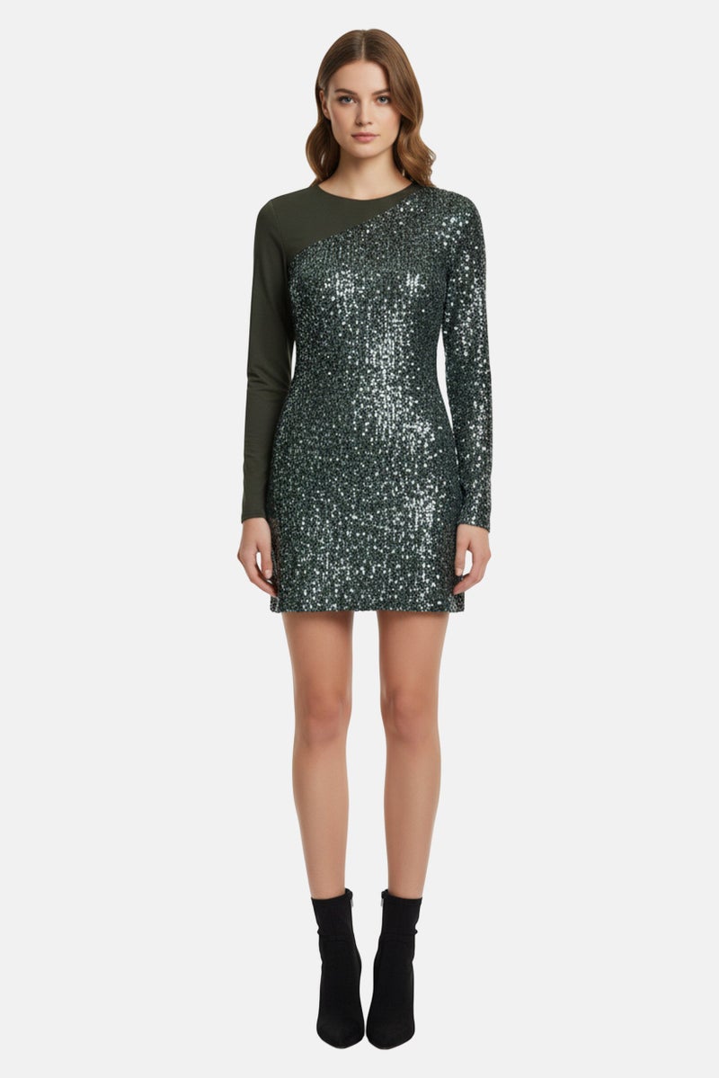 PINKO Women Embellished Mini Dress, Olive - Image 1