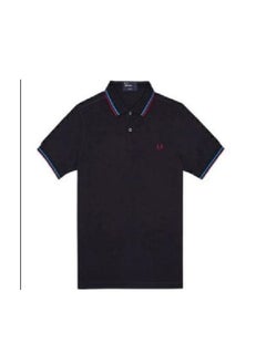 FRED PERRY Cotton summer casual short-sleeved men's polo shirt/ Navy blue red and blue border  - Image 1