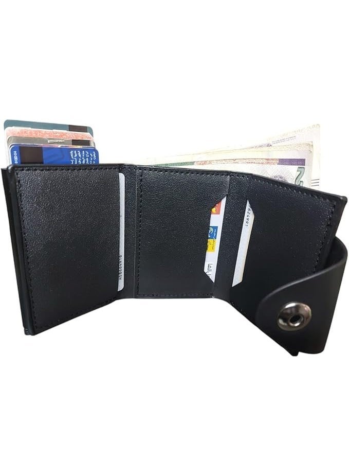 Horse leather card wallet with snap button closure (BLACK) - Image 2