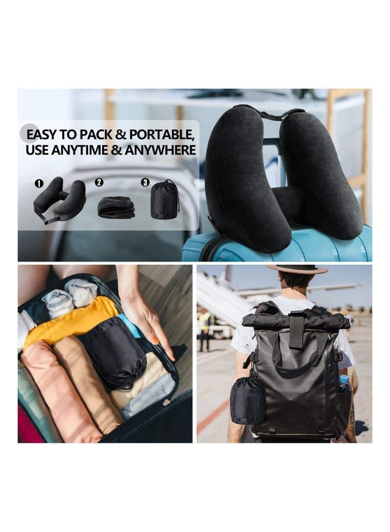 SOLARAE Inflatable Airplane Neck Pillow Neck And Chin Supportive Travel Pillow Neck Pillow With Hat Portable Neck Pillow With Soft Velour Coverhatportable Drawstring Bag3D Eye Mask And Earplug For Travel - Image 3