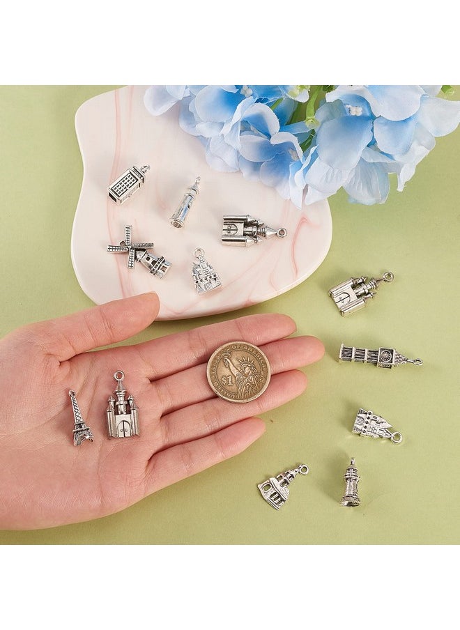 DanLingJewelry - 100Pcs 10 Styles Tibetan Style Alloy Charms Tibetan Eiffel Tower Castle Big Ben Lighthouse Charms For Diy Jewelry Making - Image 1