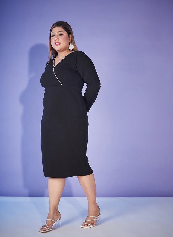 SASSAFRAS Embellished Black Midi Dress - Image 3
