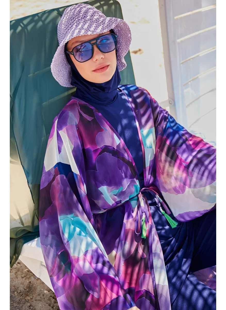 Marina Batik Patterned Purple Kimono Kaftan P2338