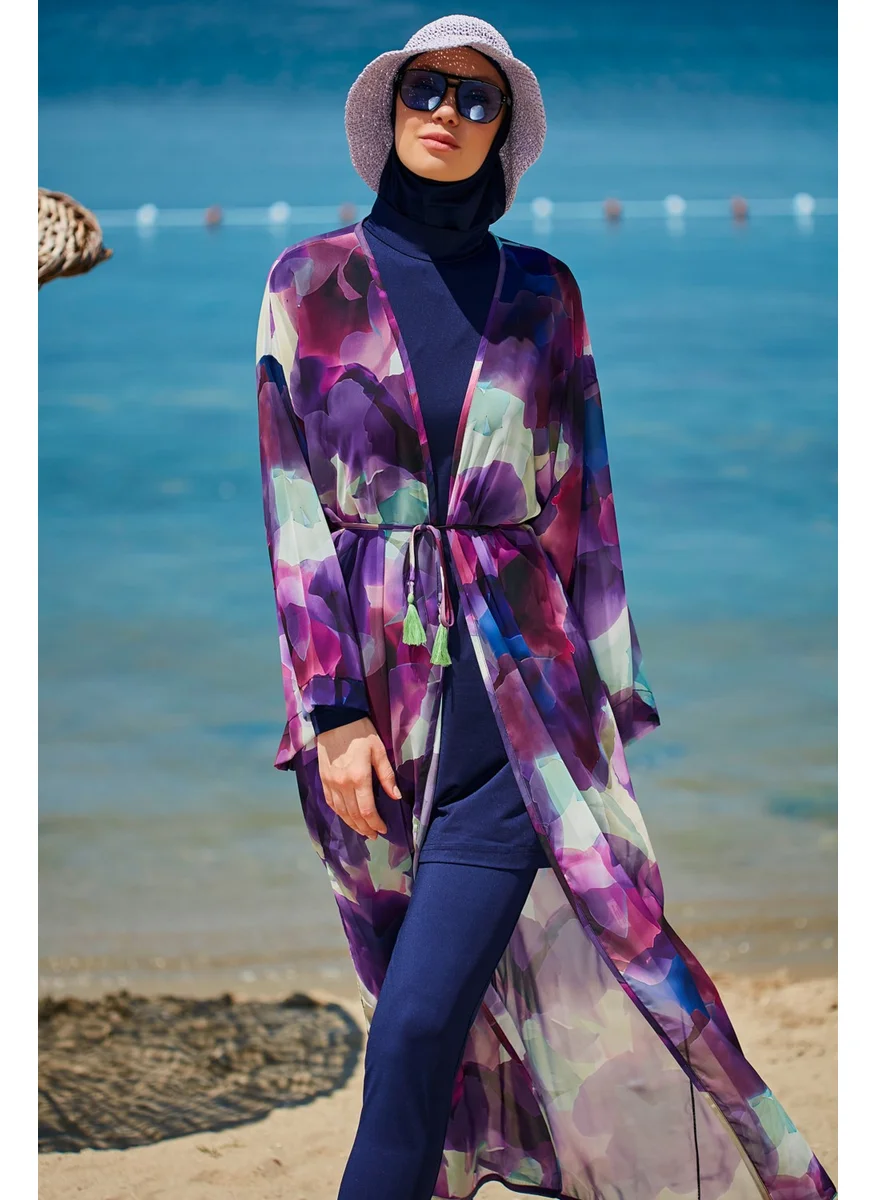 Marina Batik Patterned Purple Kimono Kaftan P2338