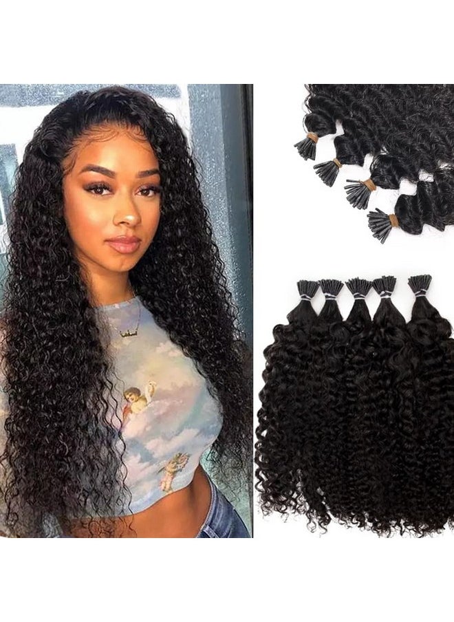 Smartinnov - Kinky Curly I Tip Hair Extensions 1B Black Keratin Hair Extensions Stick I Tip Human Hair Bundles 16 Inch Pre Bonded Microlinks Real Hair Cold Fusion Curly I Tip Hair Extensions 100Stands 50G - Image 1