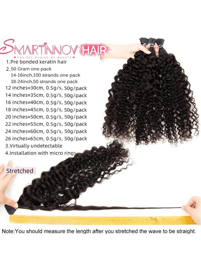 Smartinnov - Kinky Curly I Tip Hair Extensions 1B Black Keratin Hair Extensions Stick I Tip Human Hair Bundles 16 Inch Pre Bonded Microlinks Real Hair Cold Fusion Curly I Tip Hair Extensions 100Stands 50G - Image 1