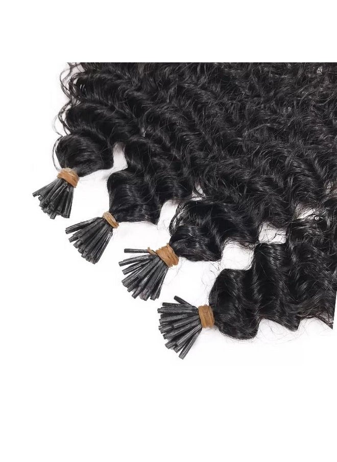 Smartinnov - Kinky Curly I Tip Hair Extensions 1B Black Keratin Hair Extensions Stick I Tip Human Hair Bundles 16 Inch Pre Bonded Microlinks Real Hair Cold Fusion Curly I Tip Hair Extensions 100Stands 50G - Image 1