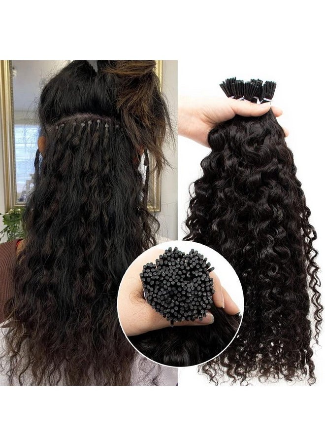 Smartinnov - Kinky Curly I Tip Hair Extensions 1B Black Keratin Hair Extensions Stick I Tip Human Hair Bundles 16 Inch Pre Bonded Microlinks Real Hair Cold Fusion Curly I Tip Hair Extensions 100Stands 50G - Image 1