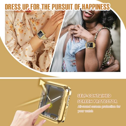 top4cus 45mm Case Soft Flexible Lightweight Anti-Scratch Overall Protective 45mm Iwatch Waterproof Cover Case Shiny Workout Shockproof Bumper Compatible with Apple Watch Series 9/8/7 -Gold - Image 3