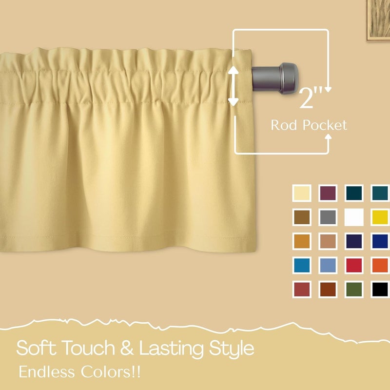 Native Fab 3 Piece Window Curtain Tiers 26"x36" and Valance 54"x18" Set - Rod Pocket - Semi Sheer - Short Curtain for Kitchen, Cafe, Living Room - Pale Yellow - Image 2