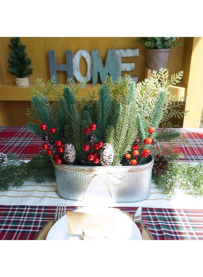 وينلين قطعة مركزية لطاولة عيد الميلاد من Winlyn مصنوعة من خشب الصنوبر الاصطناعي وخشب الأرز والتوت الصنوبري في وعاء معدني بيضاوي الشكل لترتيب أزهار العطلات ونباتات الزينة في وعاء 15.7 بوصة لمنزل ريفي ورف مطبخ - Image 4