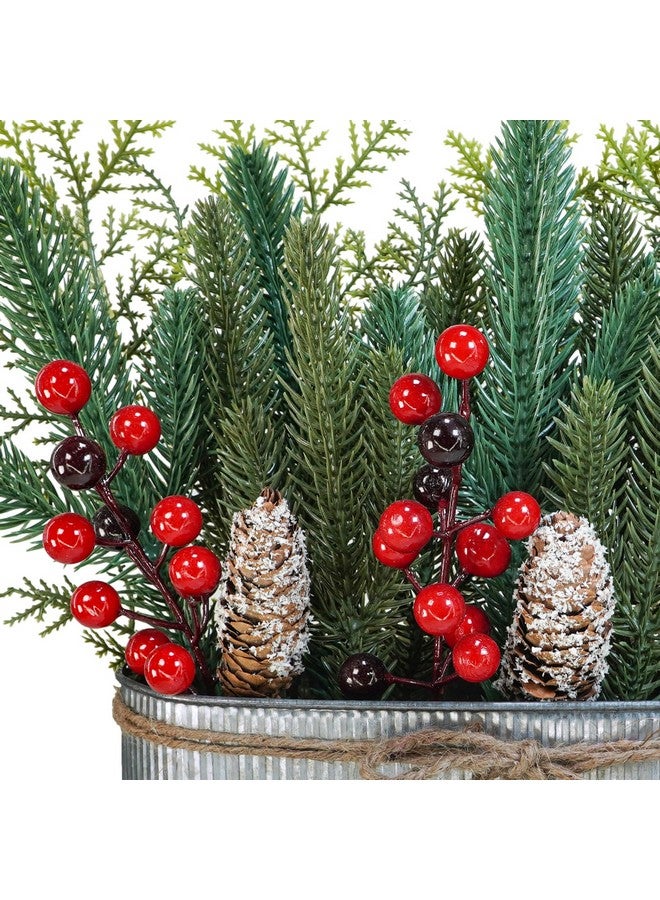 وينلين قطعة مركزية لطاولة عيد الميلاد من Winlyn مصنوعة من خشب الصنوبر الاصطناعي وخشب الأرز والتوت الصنوبري في وعاء معدني بيضاوي الشكل لترتيب أزهار العطلات ونباتات الزينة في وعاء 15.7 بوصة لمنزل ريفي ورف مطبخ - Image 3