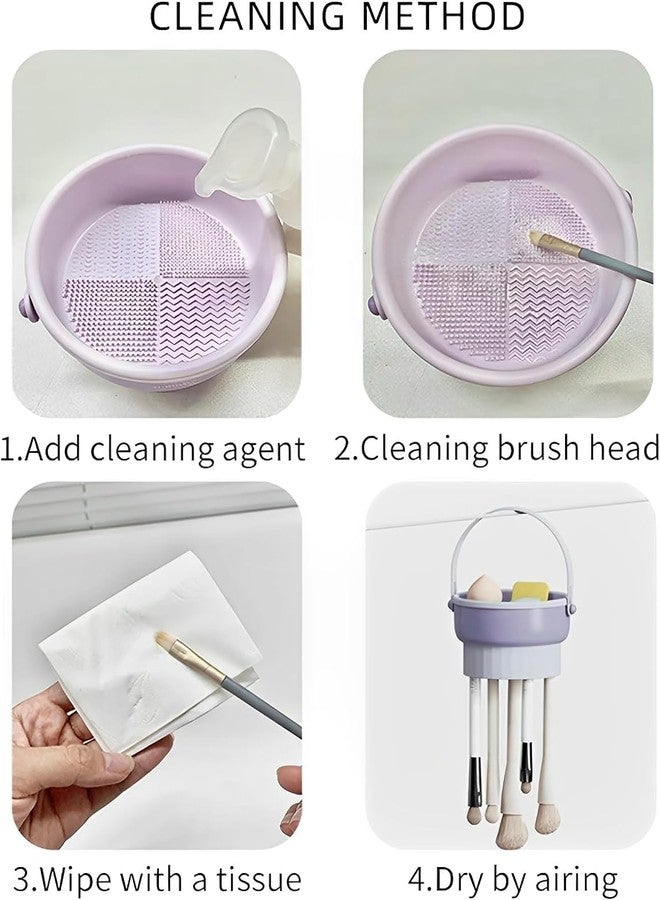 Dezzy Silicone Makeup Brush Cleaning Mat, 3 In 1 Silicone Makeup Brush Cleaner Bowl with Brush Drying Holder, Makeup Brush Scrubber for Makeup Brush, Sponge, Powder Puff (Multi Color) - Image 5