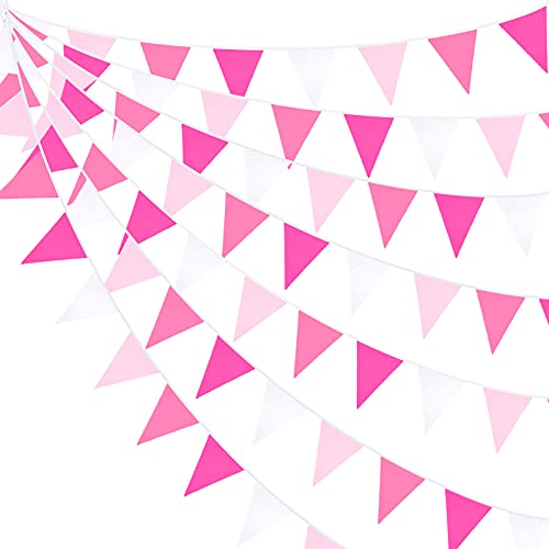 Festiko®12 Flags Rose Hot Pink Pennant Banner Triangle Flag Bunting Garland Kit for Wedding Birthday Anniversary Party Home Nursery Outdoor Garden Hanging Festivals Decoration - Image 1