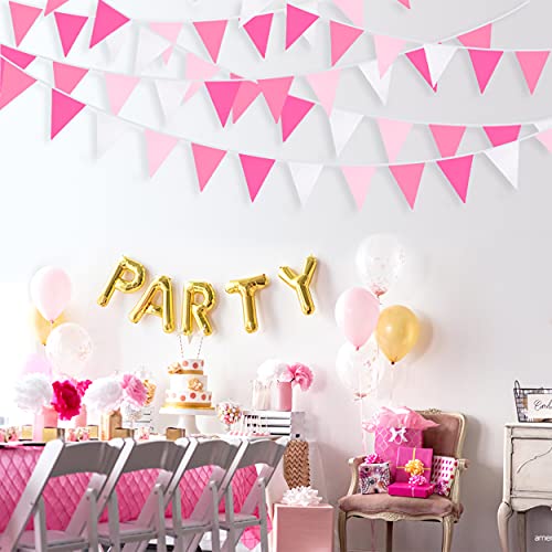 Festiko®12 Flags Rose Hot Pink Pennant Banner Triangle Flag Bunting Garland Kit for Wedding Birthday Anniversary Party Home Nursery Outdoor Garden Hanging Festivals Decoration - Image 4