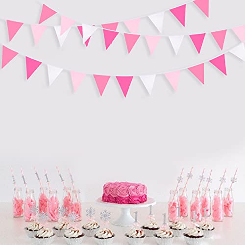 Festiko®12 Flags Rose Hot Pink Pennant Banner Triangle Flag Bunting Garland Kit for Wedding Birthday Anniversary Party Home Nursery Outdoor Garden Hanging Festivals Decoration - Image 3