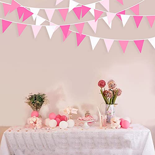 Festiko®12 Flags Rose Hot Pink Pennant Banner Triangle Flag Bunting Garland Kit for Wedding Birthday Anniversary Party Home Nursery Outdoor Garden Hanging Festivals Decoration - Image 2