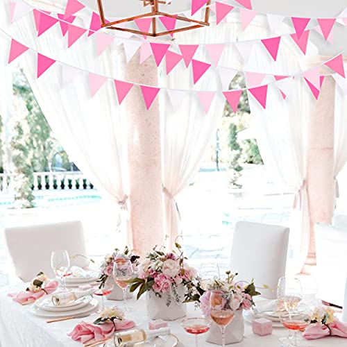 Festiko®12 Flags Rose Hot Pink Pennant Banner Triangle Flag Bunting Garland Kit for Wedding Birthday Anniversary Party Home Nursery Outdoor Garden Hanging Festivals Decoration - Image 5