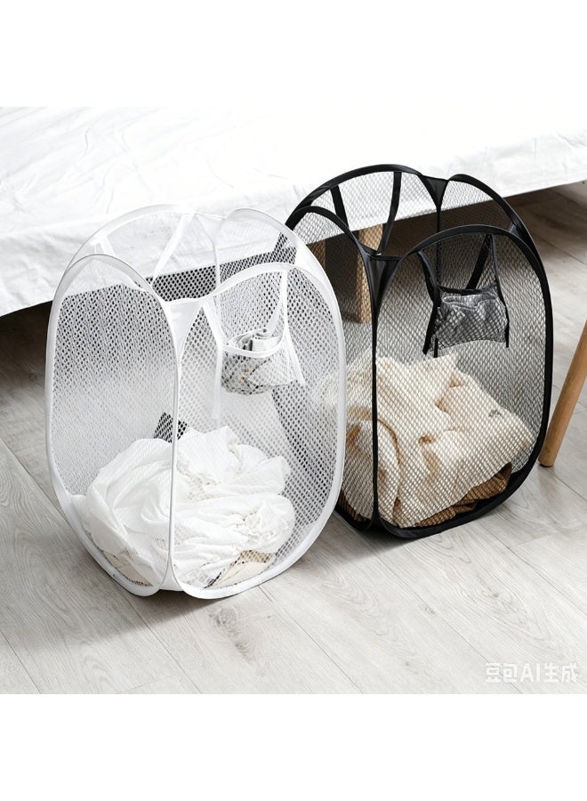 2 Pack Home Laundry Basket, Foldable Storage Basket, Mesh Popup Laundry Basket, Collapsible Clothes Washing Laundry Hamper with Carry Handle, Black - Image 1