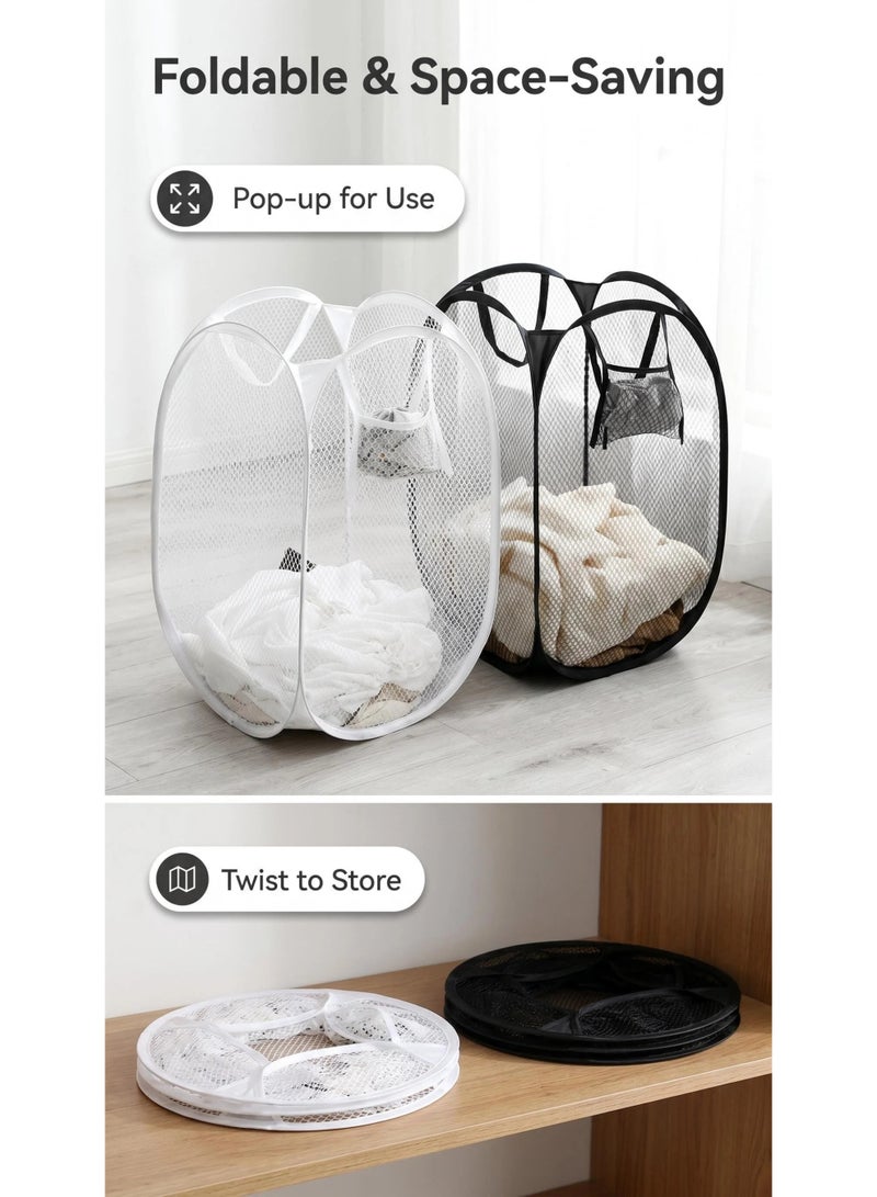 2 Pack Home Laundry Basket, Foldable Storage Basket, Mesh Popup Laundry Basket, Collapsible Clothes Washing Laundry Hamper with Carry Handle, Black - Image 4