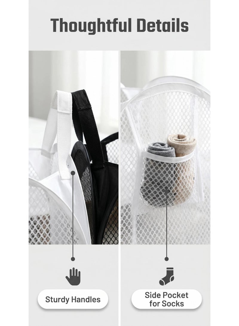 2 Pack Home Laundry Basket, Foldable Storage Basket, Mesh Popup Laundry Basket, Collapsible Clothes Washing Laundry Hamper with Carry Handle, Black - Image 2
