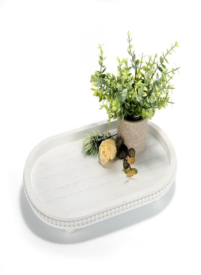 SYNCVIBE Wooden Beaded Decor Tray for Coffee Table,Rustic Wooden Trays Table Centerpieces,Decorative Trays for Home Decor Kitchen Table Farmhouse Serving Tray(White, 15.8"x10") - Image 1