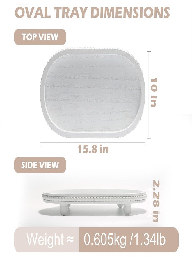 SYNCVIBE Wooden Beaded Decor Tray for Coffee Table,Rustic Wooden Trays Table Centerpieces,Decorative Trays for Home Decor Kitchen Table Farmhouse Serving Tray(White, 15.8"x10") - Image 3