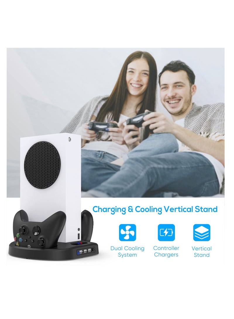 SYOSI Vertical Charging Stand for Xbox Series S Controllers with Cooling Fan, Charging Station Dock with Dual Controller Charger Ports LED Indicator 3 USB Hubs - Image 2
