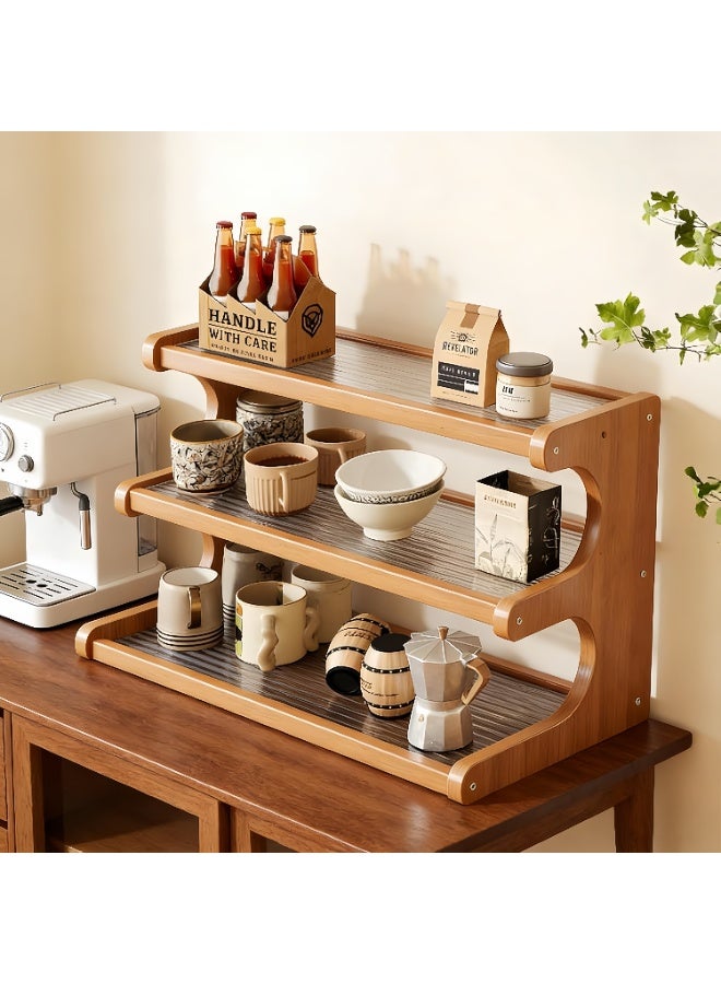 Coffee Station Organizer 3 Tier, Coffee Mug Holder Bamboo Cup Rack, Home Storage Mugs Hooks for Kitchen Countertops, Tea Bar Accessories, Matcha Stand, Cups, Condiment Storage Rack - Image 5