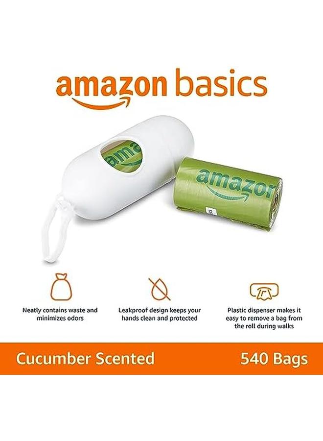 Enhanced Dog Waste Bags With Dispenser And Leash Clip 540 Count 9 X 13 Inches Cucumber Scented