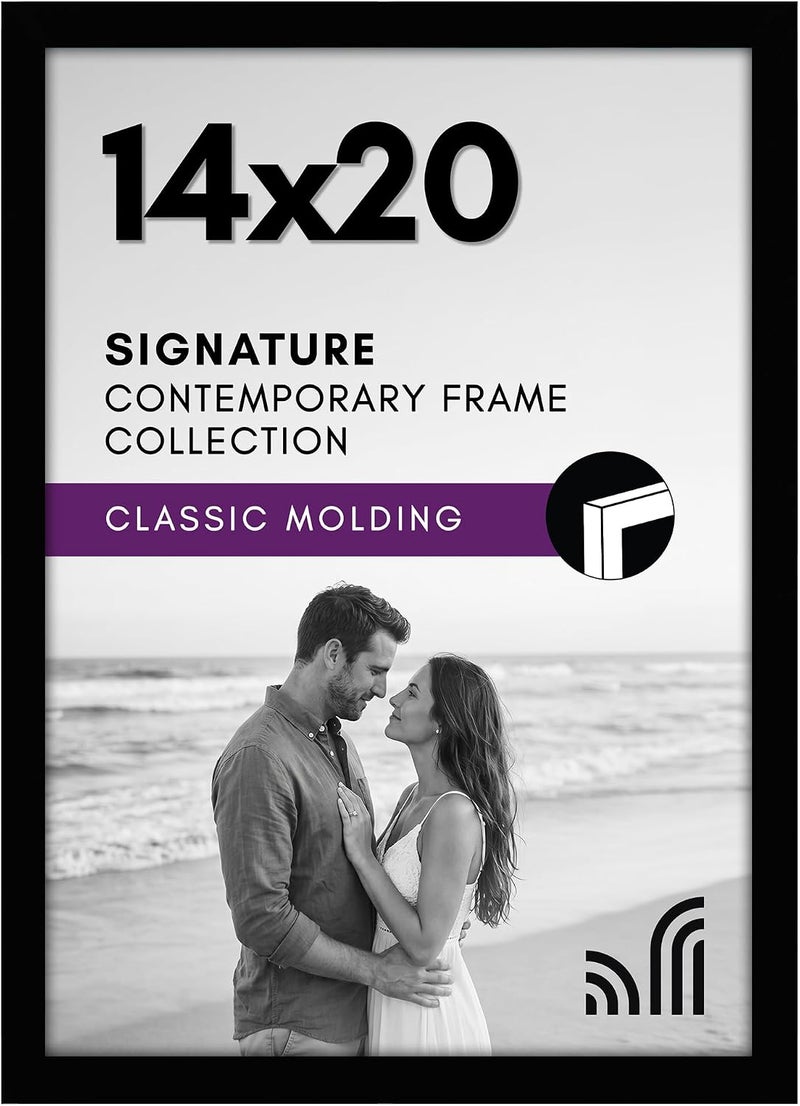 Americanflat 14x20 Picture Frame with Polished Plexiglass - Signature Collection - Gallery-Style Frames Made of Engineered Wood - Photo Frame for Wall Display - Black - Image 1