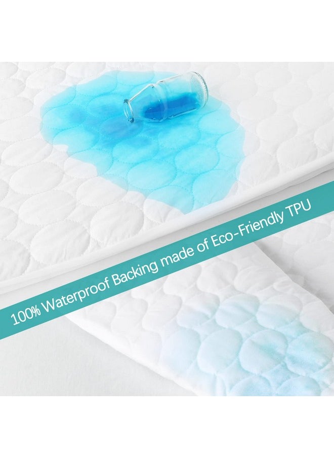 Biloban - Crib Mattress Protector Sheets Waterproof 2 Pack, Quilted Crib Mattress Pad Cover Fitted Fits for Baby Toddler Bed Mattress, White, 52” x 28” - Image 1