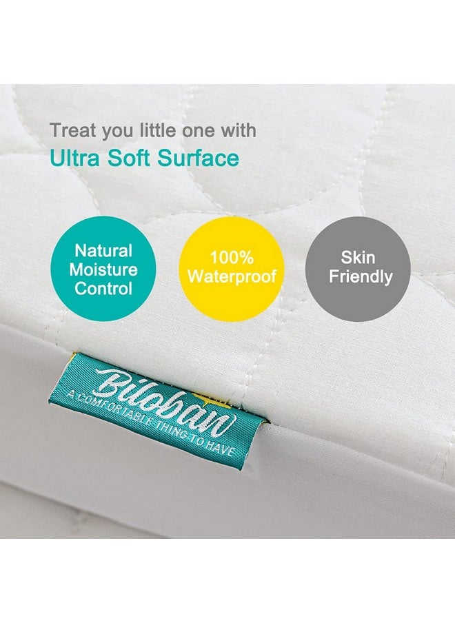 Biloban - Crib Mattress Protector Sheets Waterproof 2 Pack, Quilted Crib Mattress Pad Cover Fitted Fits for Baby Toddler Bed Mattress, White, 52” x 28” - Image 1