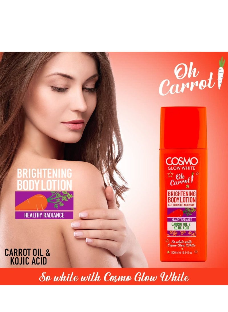 COSMO لوشن تفتيح الجسم كوزمو جلو وايت 500 مل، زيت الجزر وحمض الكوجيك، إشراقة صحية، يحسن ملمس البشرة، يقلل من علامات الشيخوخة الظاهرة، للجنسين  - Image 2