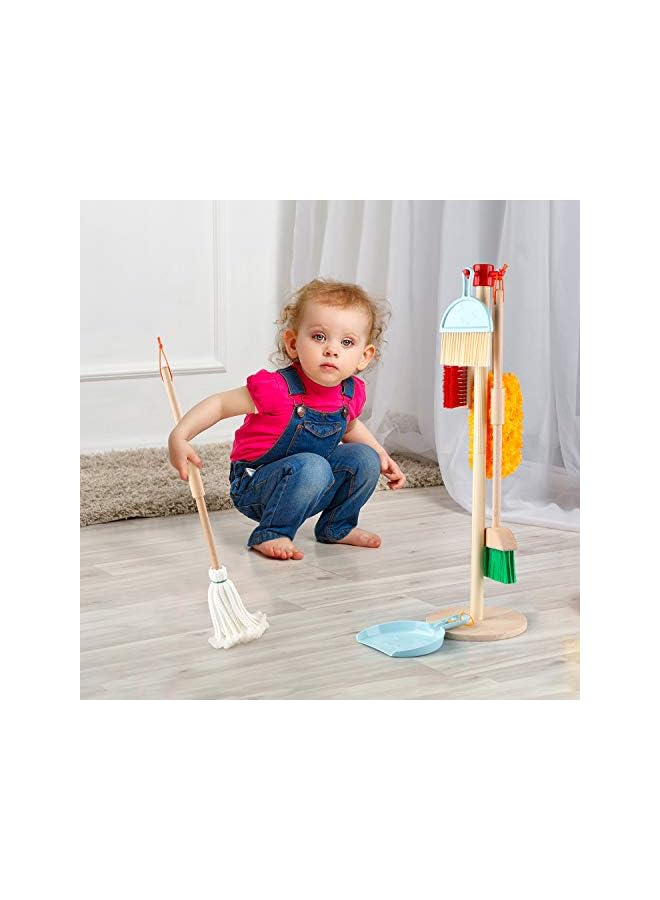 PROMASS Kids Clean Set 7 Piece Wooden Detachable Cleaning Toys Housekeeping Broom，Mop，Duster，Dustpan，Brush and Hanging Stand Pretend Kitchen Early Childhood Play Tools Kid-Sized for Toddler - Image 4