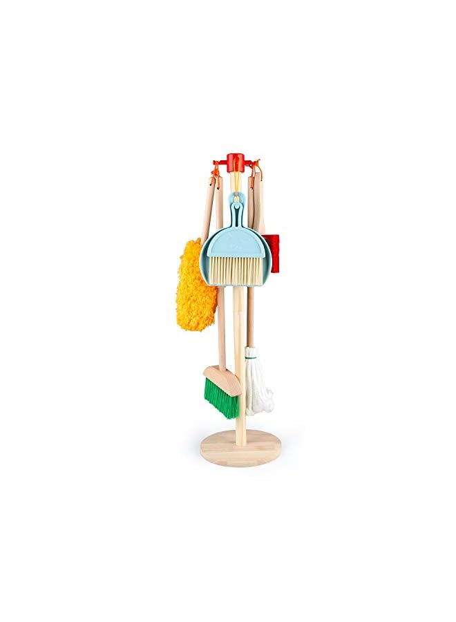 PROMASS Kids Clean Set 7 Piece Wooden Detachable Cleaning Toys Housekeeping Broom，Mop，Duster，Dustpan，Brush and Hanging Stand Pretend Kitchen Early Childhood Play Tools Kid-Sized for Toddler - Image 2