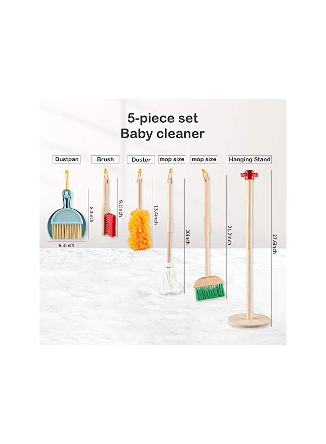 PROMASS Kids Clean Set 7 Piece Wooden Detachable Cleaning Toys Housekeeping Broom，Mop，Duster，Dustpan，Brush and Hanging Stand Pretend Kitchen Early Childhood Play Tools Kid-Sized for Toddler - Image 5