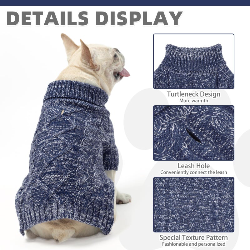 KOOLTAIL Dog Sweater for Large Medium Small Dogs, Fall Dog Sweaters, Turtleneck Cable Knitwear Pet Cold Weather Coats with Leash Hole, Warm Winter Pullover Clothes for Bulldog, Yorkie,Boy Girl, Navy M - Image 4